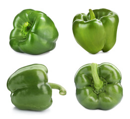 Set of fresh green bell peppers isolated on white