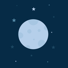 Moon and stars, night sky. Vector illustration. Flat style