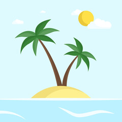Tropical island with palm trees in the ocean. Vector illustration. Flat style	