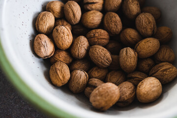 simple food ingredients, bowl of walnuts on kitchen counter
