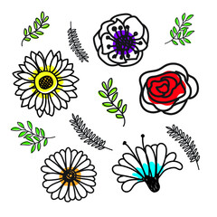 Hand Drawn Flower and Leaf
