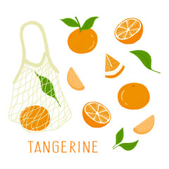 Orange in shopping bag, Tangerine, Mandarin, Orange set
