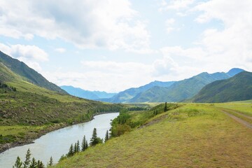 Fototapeta na wymiar Valley of the Katun River in the Ongudaysky District of the Altai Republic