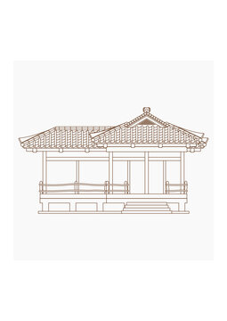 recommend clip art: Editable Outline Style Vector Illustration of Traditional Japanese House for Tourism Travel and Culture or History Education