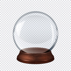 Empty Transparent Glass Christmas Snow Globe on checkered background - 374228611