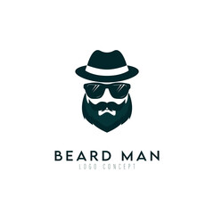 Beard Man With Glasses And Hat Logo Design Symbol Template Flat Style Vector Illustration