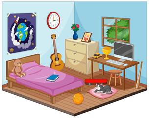 Part of bedroom of children scene in cartoon style