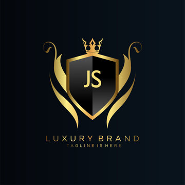 JS Letter Initial with Royal Template.elegant with crown logo vector, Creative Lettering Logo Vector Illustration.
