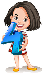 Asian girl holding math number four