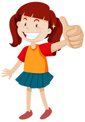 A girl with thumb up posing in happy mood isolated