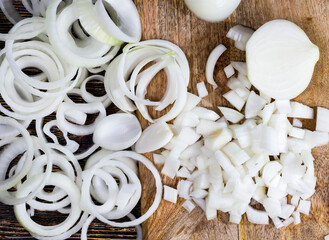 ripe onions sliced on a Board