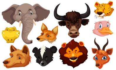 Set of animal head cartoon