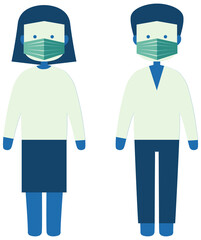 A man and a woman wear mask to avoid coronavirus or covid19 icon