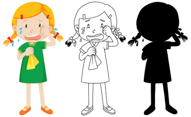 Girl crying with its outline and silhouette