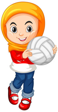 Muslim girl holding volleyball