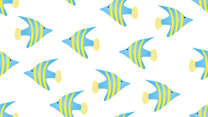 Seamless Cute cartoon fish on white background, illustration concept