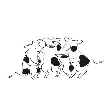 recommend clip art: 大笑いする三頭の牛　モノトーン