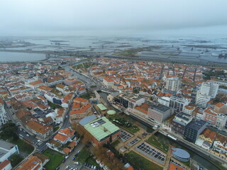 Fototapeta premium Aveiro, beautiful village. The Venice of Portugal. Aerial Drone Photo