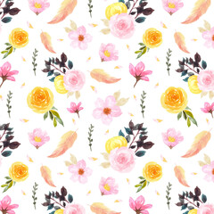 colorful floral seamless pattern with gorgeous feather