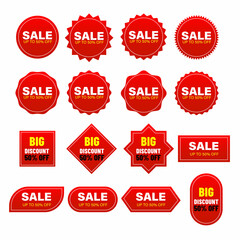 Obraz premium Red sale banner design. Discount offer label isolated for promotion.