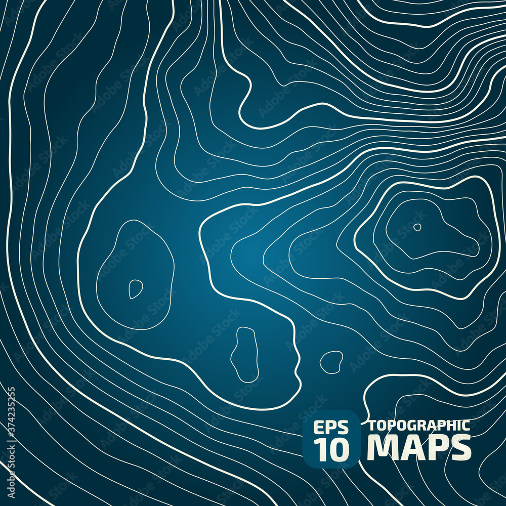 Poster the stylized height map, topographic contour in lines. concept of a conditional geography scheme & t