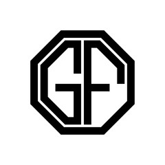 GF initial monogram logo, octagon shape, black color