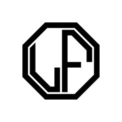 LF initial monogram logo, octagon shape, black color