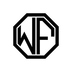 WF initial monogram logo, octagon shape, black color