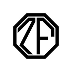 ZF initial monogram logo, octagon shape, black color