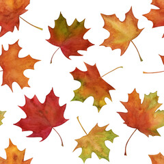 Hand drawn colorful maple leaves seamless pattern