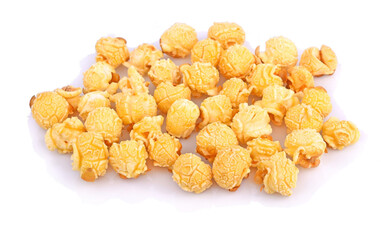 Delicious popcorn on white background.