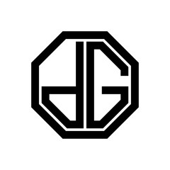 DG initial monogram logo, octagon shape, black color	