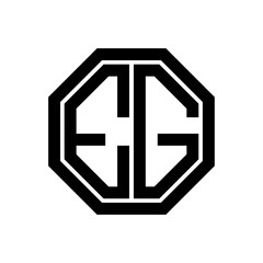 EG initial monogram logo, octagon shape, black color	
