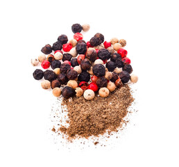 Mixed peppercorns on white backgriund
