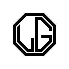 LG initial monogram logo, octagon shape, black color	