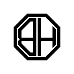 BH initial monogram logo, octagon shape, black color	