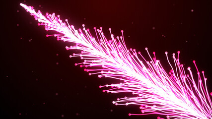 Abstract Red Glowing Light Pistil Of Flower Essence Turbulence Wavy Dots And Lines With Glitter Sparkle Dust Background