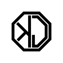 KJ initial monogram logo, octagon shape, black color	