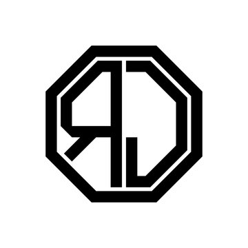 recommend clip art: RJ initial monogram logo, octagon shape, black color	