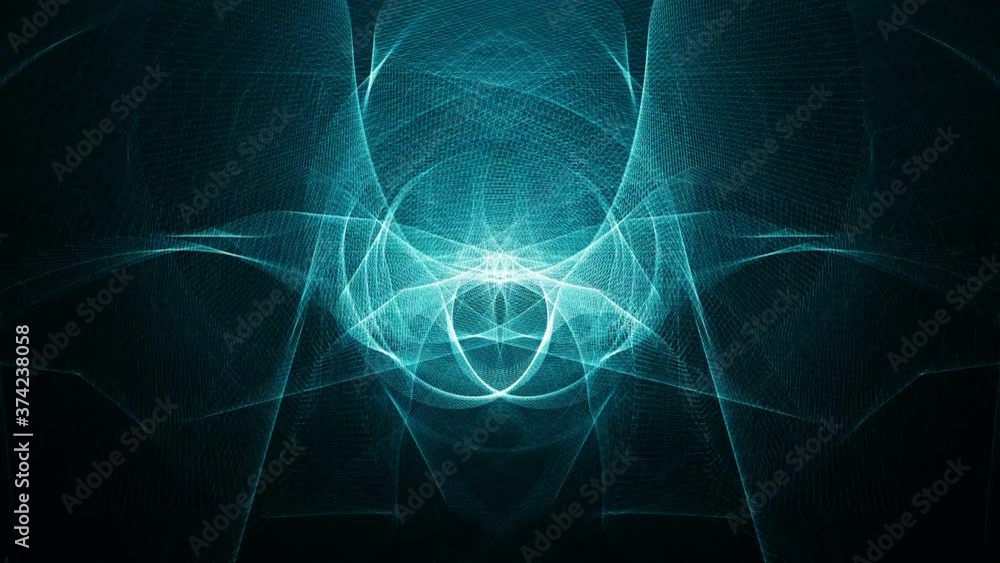 Aufkleber looped glow blue particles pattern symmetrical structures sci-fi background with light effects. 4k 3