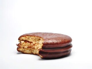 Choco Pie Chocolate isolated on white background. Choco Pie coated snack