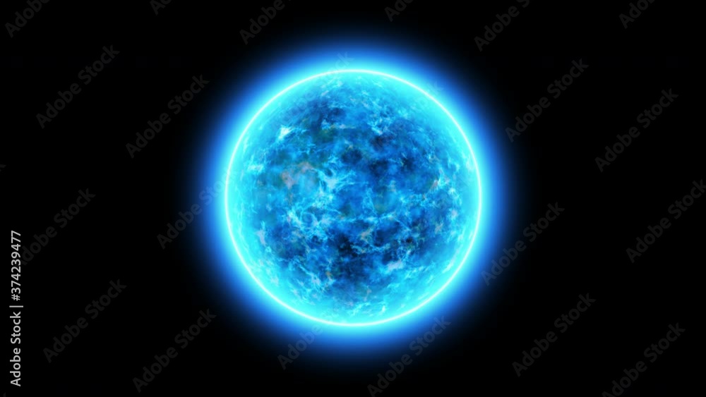 Poster abstract blue plasma energy sphere. 4k 3d rendering seamless loop animation. fractal art sphere glob