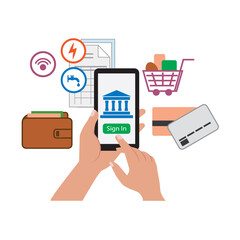 Banking online concept, mobile app for bank services vector illustration, flat design.