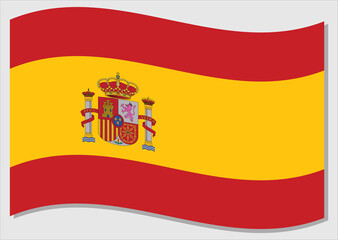 Waving flag of Spain vector graphic. Waving Spanish flag illustration. Spain country flag wavin in the wind is a symbol of freedom and independence.