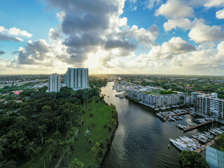 Sunset over the Miami River aerial photography beautiful landscape scene
