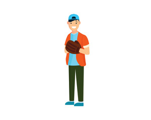 a Boy Playing Baseball wearing Baseball Glove and Holding Baseball Ball Illustration