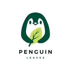 penguin leaf logo vector icon illustration