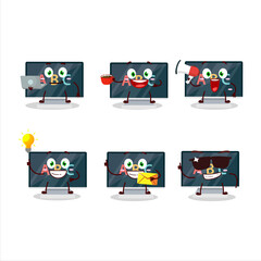 Alphabet on monitor cartoon character with various types of business emoticons