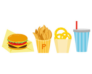 ハンバーガーとフライドポテトとオニオンリングのベクターイラスト Beef Wall Mural Be Nisi