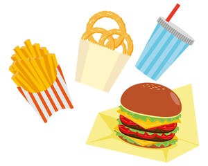 ハンバーガーとフライドポテトとオニオンリングのベクターイラスト Beef Wall Mural Be Nisi